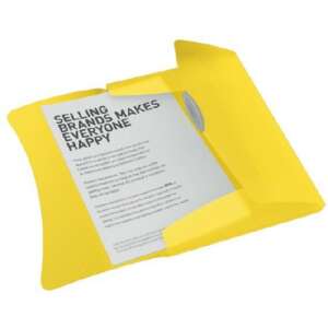 Esselte Vivida yellow A4 15mm PP elastic folder, open, showing paper - Elastic folder