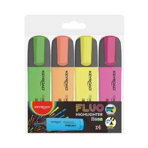 Keyroad Fluo Neon Highlighter Set, 4 pack, green, orange, yellow, pink - Keyroad