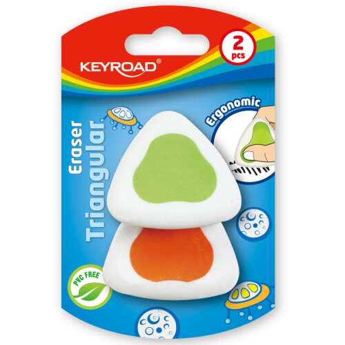 Keyroad háromszög alakú radír, PVC mentes, zöld és narancs színű, ergonomikus kialakítás