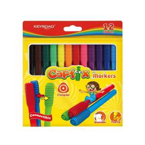 Keyroad Capfix Marker, 12 Farben, verbindbar, abwaschbar, feine Spitze, dreieckig, Marker für Kinder, Schulbedarf - Zeichengeräte