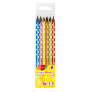 Keyroad Neon 6 pack of triangular colored pencils with black core - Keyroad