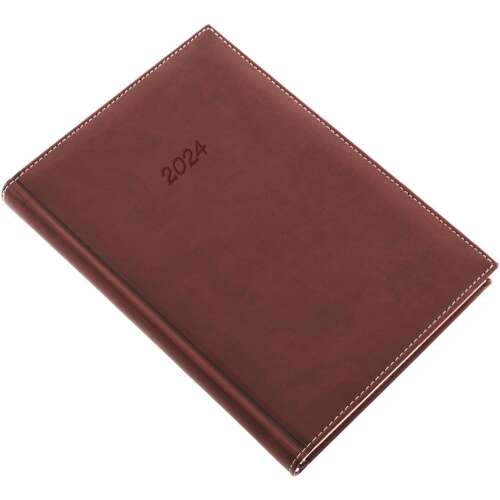 Realsystem 2024 Bolero A/5 daily planner with cream-colored pages, brown leather cover