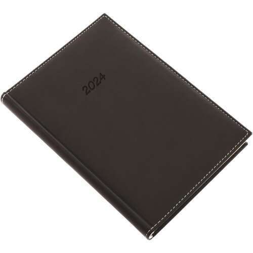 Realsystem Bolero A/5 2024 daily planner with cream colored pages, black leather cover