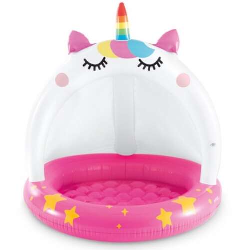 Intex Caticorn inflatable pool with canopy, pink and white unicorn design, for toddlers