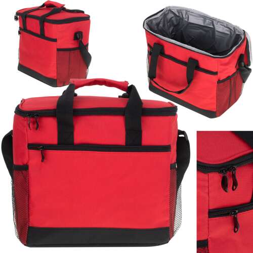 Red insulated lunch bag with handles and shoulder strap, Thermo lunch bag, 16 liter