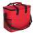 Side view of red insulated lunch bag with black accents, Thermo lunch bag, 16 liters