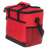 Side view of red insulated lunch bag with black accents, Thermo lunch bag, 16 liters