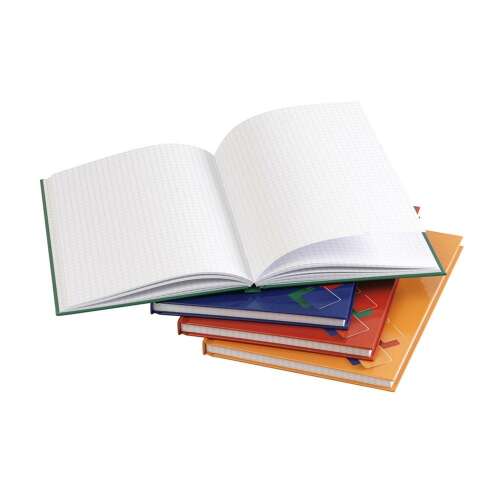 Educa A5 keményfedeles füzet, zöld, kék, narancs, piros, 96 oldal, kockás, nyitva