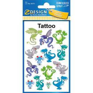 Avery Design Kinder Tattoos Drachen Blatt, 1 Blatt temporäre Tattoos mit Drachenmotiven - Avery