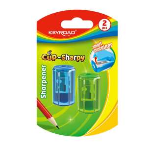 Keyroad Cup-Sharpy pencil sharpener, 2 pack, smart container, blue and green - Keyroad