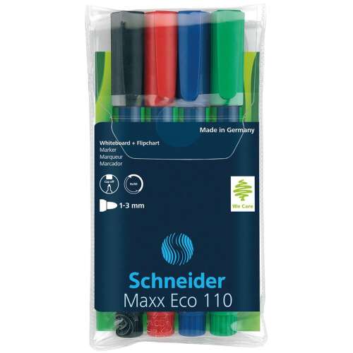 Tábla- és flipchart marker készlet 1-3mm, kerek végű Schneider Maxx Eco 110, 4 klf. szín 77936173