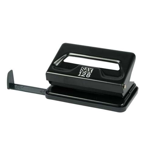 SAX 128 black heavy duty hole puncher, 2 holes, 12 sheets capacity