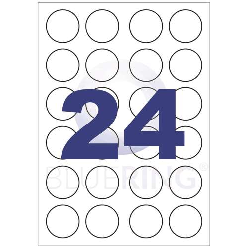 Лист етикети BlueKing, кръгъл, 40 mm, 24 етикета на лист, 100 листа в опаковка