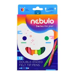 Nebulo Mosolyog Rád! 12 db Kétvégű Filctoll, 2 az 1-ben, vízbázisú, tartós, ellenálló hegyű, 2 x 150 m - Nebulo
