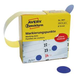 Avery Zweckform niebieskie okrągłe naklejki punktowe, średnica 19 mm, 250 naklejek w pudełku - Artykuły biurowe