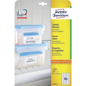 Avery Zweckform freezer labels, 65 labels per sheet, 25 sheets per box, 38.1 x 21.2 mm - Label sticker