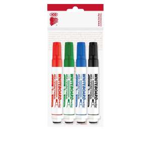 ICO táblamarker készlet, 4 szín, 3mm, mágneses, filces törlővel, multifunkcionális - Marker