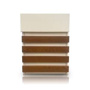 Four-Lines Bézs - Arany tölgy mailbox, beige with wooden accents, front view - Nonbrand Mailbox