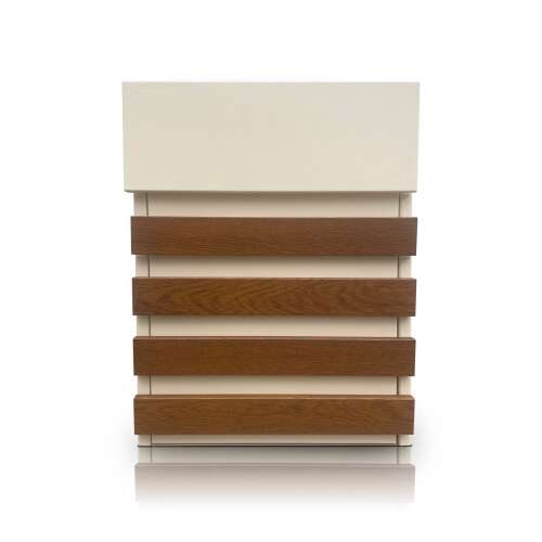 Four-Lines Bézs - Arany tölgy mailbox, beige with wooden accents, front view