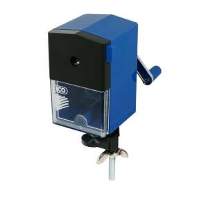ICO 305/A blue and black pencil sharpener with a transparent shavings container - Office Supplie & Stationery