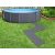 Intex pool with gray puzzle mat pathway on grass