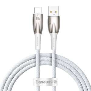 Kabel Baseus Glimmer 100W USB-C do USB, białe, 1 metr - Kabel USB