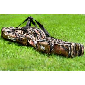 150cm 3 compartment fishing rod bag with 2 pockets, camouflage pattern - Rod Holdall & Hard Case Rod Holder