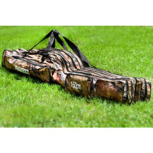 150cm 3 compartment fishing rod bag with 2 pockets, camouflage pattern