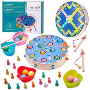 Rolimate Four in One Fishing Game, wooden toy with fishing rods, colorful fish, and other accessories, for kids ages 3 and up - Toy