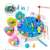 Rolimate Four in One Fishing Game, wooden toy with fishing rods, colorful fish, and other accessories, for kids ages 3 and up