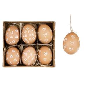 6 db-os húsvéti tojás dekoráció készlet fehér szív, háromszög és vonal mintákkal, akasztó dísz, valódi tojáshéjból - Szezonális dekoráció