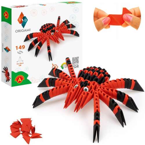 Alexander 3D origami spider kit, 149 pieces, red and black spider, 3D origami, paper craft, spider model, origami kit