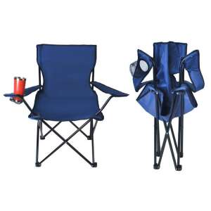 Blue folding camping chair with cup holder and armrests, ideal for fishing, camping, and outdoor activities - Fishing Chair & Armchair