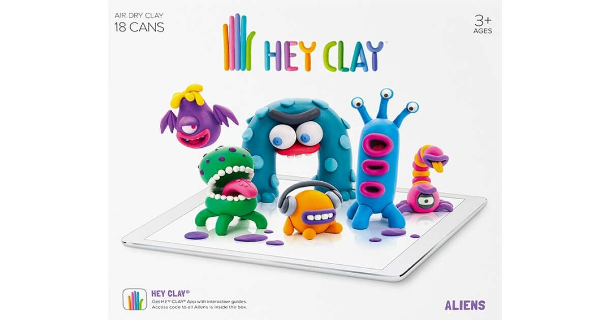 Hey Clay Mega Dinos - Colorful Kids Modeling Air-Dry Clay, 18 Cans with Fun  Interactive App 