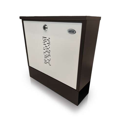 Bi-Color Minimal Nero mailbox, brown and white, with lock and advertising holder