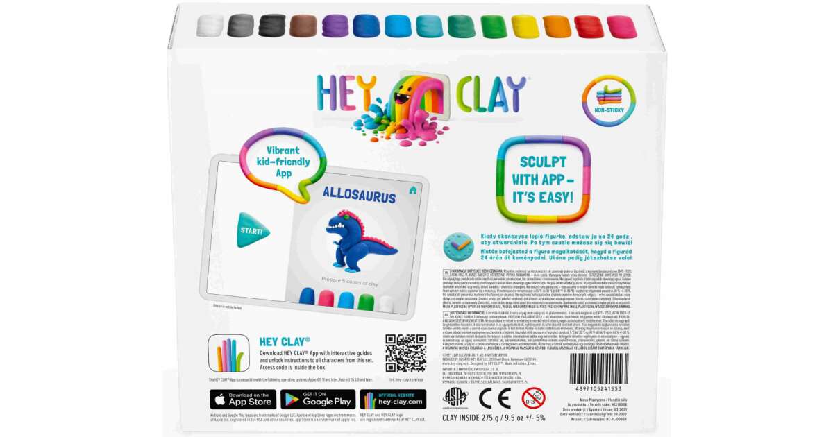 Hey Clay Air Drying Large Clay Set - Mega Dinosaurs 18pcs