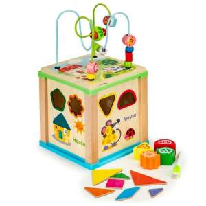 Ecotoys Activity Cube with Bead Maze, Shape Sorter, and Whiteboard - Developmental Toy for Toddler