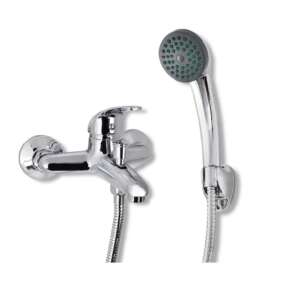 Krómozott fürdőszobai kádtöltő csaptelep zuhanyszettel, fali, egykaros - Nonbrand Csaptelep