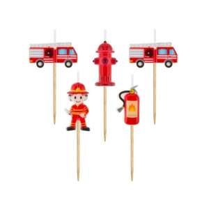 Firefighter birthday candles, set of 5, includes fire truck, fire hydrant, firefighter, and fire extinguisher - Birthday Candle & Cake Topper