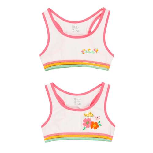 Bob & Ollie 2er Pack Mädchen weißer Sport-BH mit Regenbogenstreifen und Blumendruck, Größe 15-16 Jahre