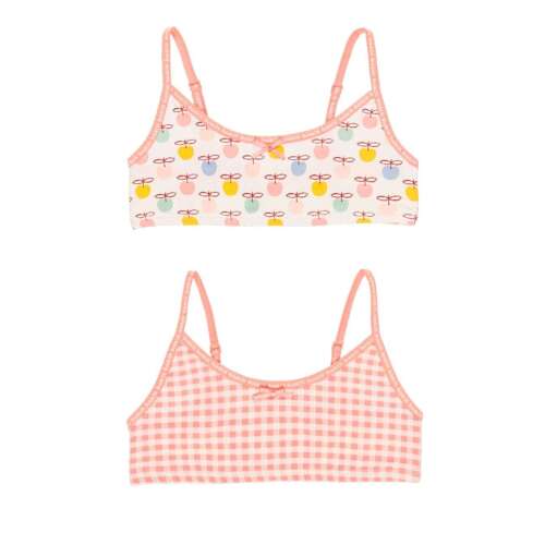 2er Pack Mädchen-Sport-BH, rosa Gingham und Apfel-Druck, boboli