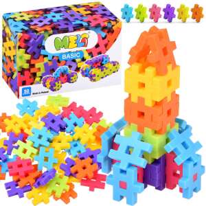 Meli Basic 50 piece colorful waffle blocks set with box and building example - Plastic Building Toy