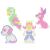 MELI Minis WAFLE pastel building blocks creations: dog, parrot, princess, bunny