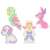 Meli Minis WAFLE building blocks, pastel colors, example builds of a dog, a princess, a parrot, and a rabbit