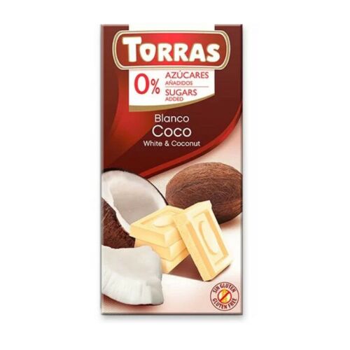 TORRAS HOZZÁADOTT CUKOR NÉLKÜL KÓKUSZOS FEHÉRCSOKOLÁDÉ 75G 166146507 - Torras