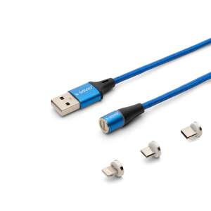 Niebieski kabel USB Savio CL-154 z USB-A, USB-C, Micro-USB i złączami Lightning - Kabel USB