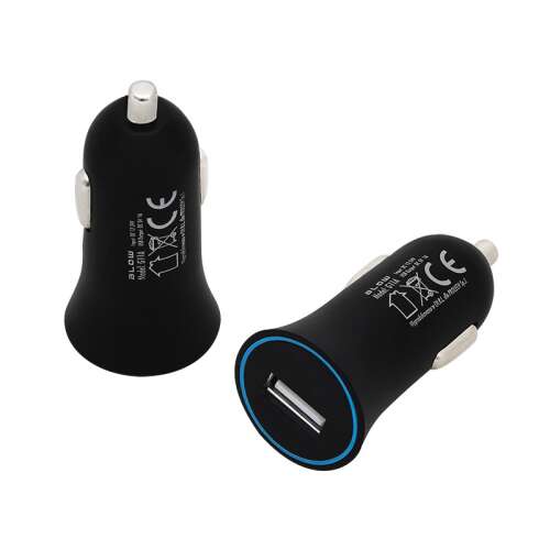Fekete USB autós töltő kék gyűrűvel a USB port körül - Blow