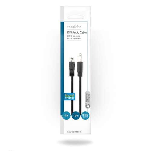 DIN-Audiokabel | DIN 5 Nadelstecker | 3,5 mm Stecker | Vernickelt | 1,00 m | Rund | PVC | Schwarz | Plastiktüte