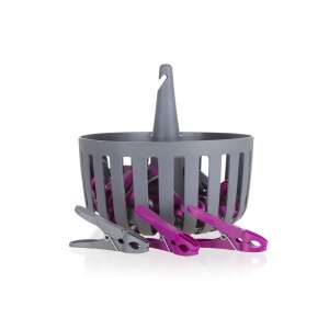 Szürke csipesztartó kosár 30 db lila csipeszhez, Brilanz márka - Banquet