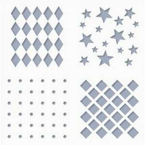 Stencil / Sablon MDS15-004 14,5*15cm*0,2mm Media no.4 sablonlap 4 különböző mintával: rombuszok, csillagok, pontok és négyzetek - Rajzsablon